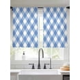 thumbnail image 4 of Sheer Curtain Panels Blue Check Plaid Rod Pocket Voile Window Curtains Geometric Pattern Window Treatments Ligh Filtering Privacy Curtain Drapes for Bedroom Living Room 2 Panel Set 45 Inch Length, 4 of 9