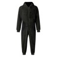 thumbnail image 3 of ZHOGXU Mens Jumpsuit Solid Color Zip Front Hooded Pajamas With Pocket Warm Relaxed Fit Romper Loungewear,Black,XXXL, 3 of 6