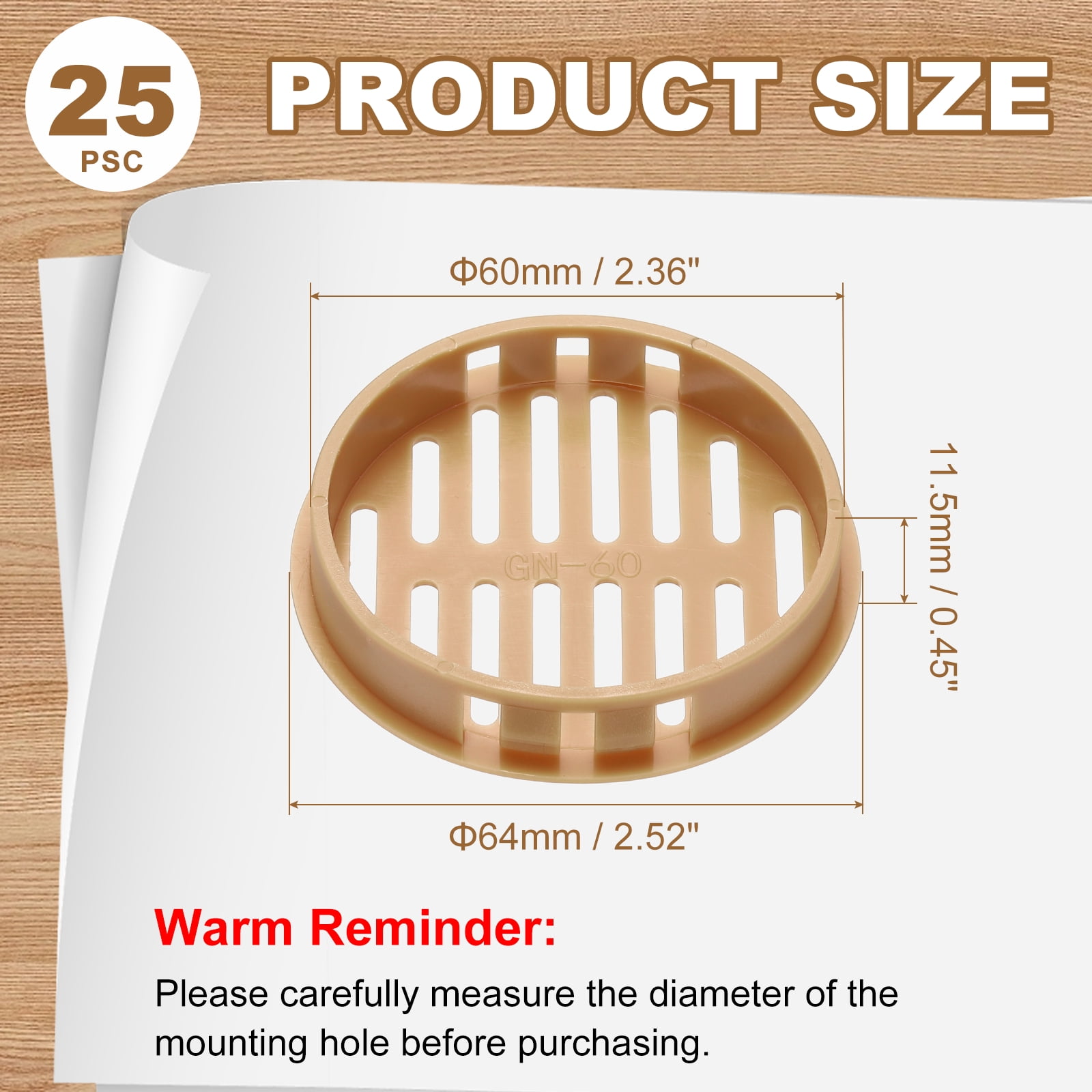 Uxcell 25pcs Round Cabinet Vent 2.36" (60mm Openings) Plastic Circular Soffit Exhaust Vent Soffit Louver Vent Mesh Hole for Bathroom Home Office Kitchen Cabinet Wardrobe, Orange