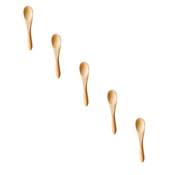 PLJFXXM 5 PCS Wooden Spoons for Eating, 3.5 Inch Wooden Honey Spoons for Tea, Wood Teaspoons for Stirring Coffee, Hard Wood Table Spoon for Cooking, Small Serving Spoon for Soup, Desserts & Cereal