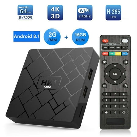Android 4k Tv Box HK1 MINI 2+16GB Android 8.1 Smart TV BOX RK3229 4K 3D H.265 Wifi Media Player 2G+16G US plug ()