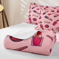 thumbnail image 4 of Castle Fairy Cartoon Lipstick Nail Polish Print Quilt King,Cute Blush Makeup Brush Pattern King Coverlet Set,Pink Black, 4 of 7
