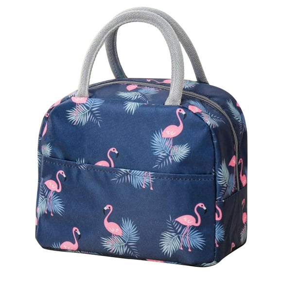 ZPSHYD Sac à Déjeuner Isolé à Motif Flamant Rose, Fourre-tout De Grande Capacité, Portable Et épais à Fermeture éclair Pour L'école Et le Travail(Bleu marine)