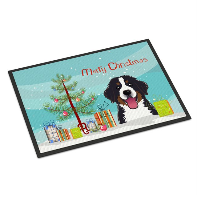 Caroline's Treasures BB1609MAT Alfombrilla para interior o exterior con árbol de Navidad y perro de montaña de Bernese, 18 x 27, multicolor Caroline's Treasures BB1609MAT