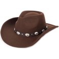 thumbnail image 1 of Sombrero de vaquero Eohak para mujer, con tachuelas y ala ancha, color café, 1 of 8