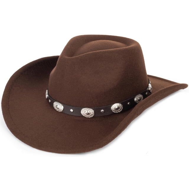 Sombrero de vaquero Eohak para mujer, con tachuelas y ala ancha, color café