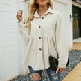 thumbnail image 2 of Women's Corduroy Button Down Shirts Collared Solid Long Sleeve Peplum Tops Pleated Casual Loose Fall Blouse Tee, 2 of 9
