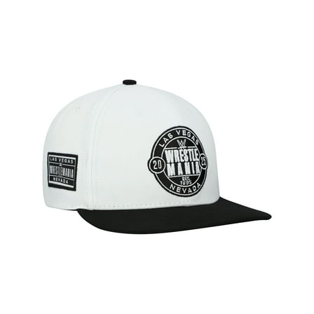 Men's White WrestleMania Circle Patch Adjustable Snapback Hat