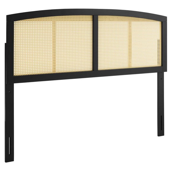 Modway Halcyon Cane Rattan and Rubberwood King Headboard in Black