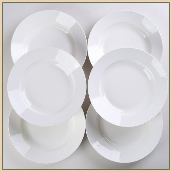 Dinner Plates Set of 6, 9.5 Inch Salad Serving Modern Round Dishes - Smooth Glaze,Dishwasher, Scratch Resistant, white