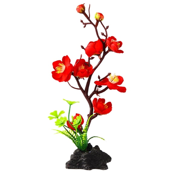 Artificial Cherry Blossom Trees with Base, 8 inch Artificial Fish Tank Plants with Rock Plat, Simulated Flowers for Sushi Plate Decoration, Flower Ornaments for Japanese Food Tray Decor
