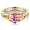 thumbnail image 2 of Gem Stone King 18K Yellow Gold Plated Silver Ring Pink Oval Moissanite (0.90 Cttw) (Size 7), 2 of 4