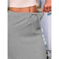 thumbnail image 6 of Linen Flared Maxi Skirt with Back Slit - Elastic Waist Drawstring Long Flowy Ankle-Length Skirt Light Gray S, 6 of 9