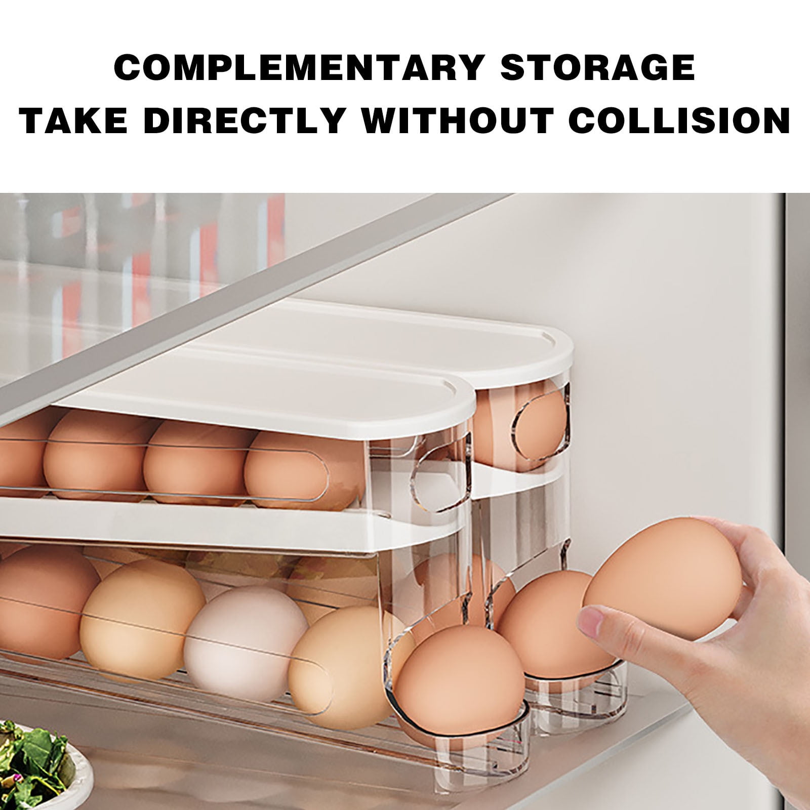 Bxaolu Auto Rolling Egg Dispenser for Refrigerator, Space-Saving Fridge Egg Organizers and Storage with Lid, Egg Tray Hold 16 Eggs for Countertop, Kitchen, Outdoor Use[2PCS]