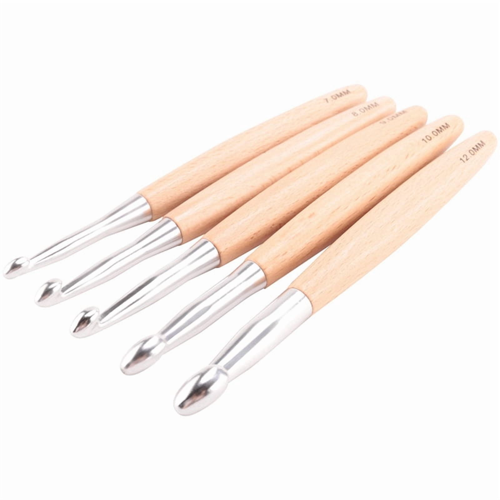 10x Big Crochet Hooks Set with Beech Wood Handle, Crochet Hooks for Chunky Yarn, Size 7mm 8mm 9mm 10mm 12mm