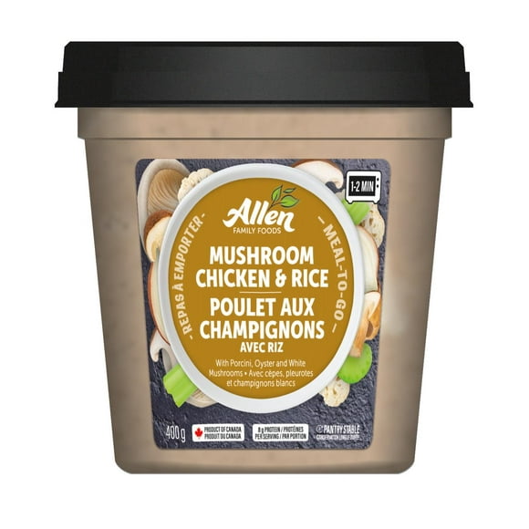 Allen Family Foods Meal-To-Go Mushroom Chicken & Rice, 400 gram, Shelf Stable Tubs, 400 gram