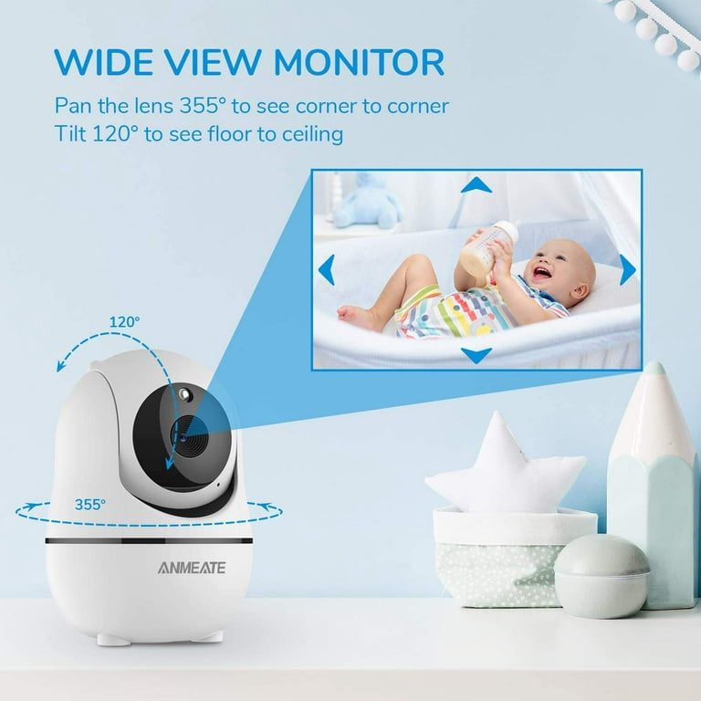 ANMEATE Baby Monitor with Remote Pan-Tilt-Zoom Camera, 3.5” Large Display  Video Baby Monitor with Camera and Audio |Infrared Night Vision |Two Way