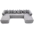 thumbnail image 3 of 146" Oversized U-Shaped Modular Sectional Sleeper Sofa, 5-Seat Convertible Couch with 8 Pillows, Corduroy Upholstery, Magazine Pocket, Gray, 3 of 14
