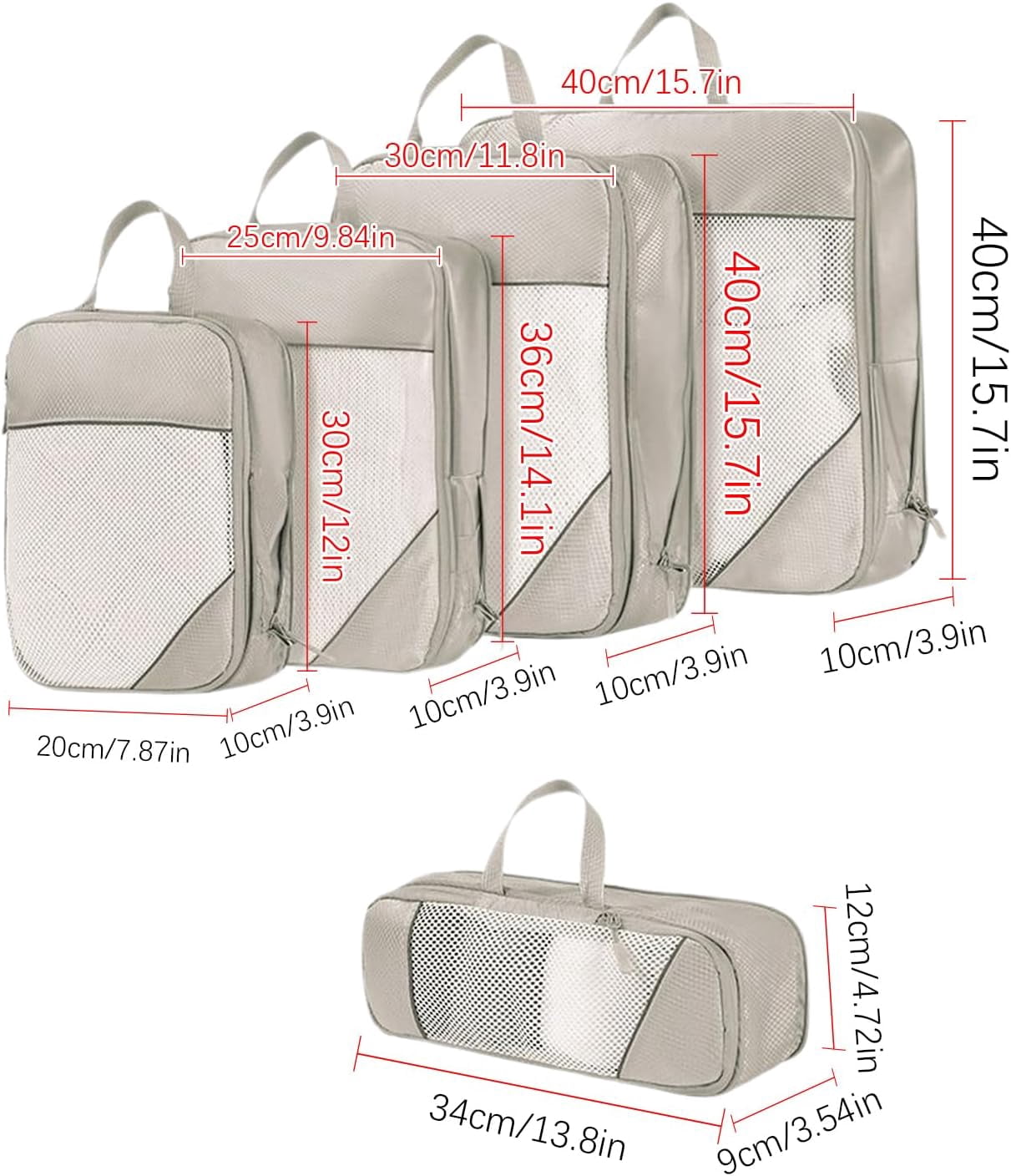 Travel Compression Packing Cubes 5-Piece Set – Luggage Organizer Bags for Clothes, Shoes, Toiletries – Portable Travel Storage Set for Business Trips & Vacations