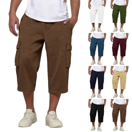Big and Tall Long Shorts for Men Below Knee Cargo Short Pants Casual Summer Lightweight 3/4 Sweat Shorts with Pockets SweatShorts Brown 2XL