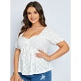 thumbnail image 2 of Lovito Women's Plus Size Sweetheart Neck Lace Up Ruffle Puff Sleeve Blouse, 2 of 7