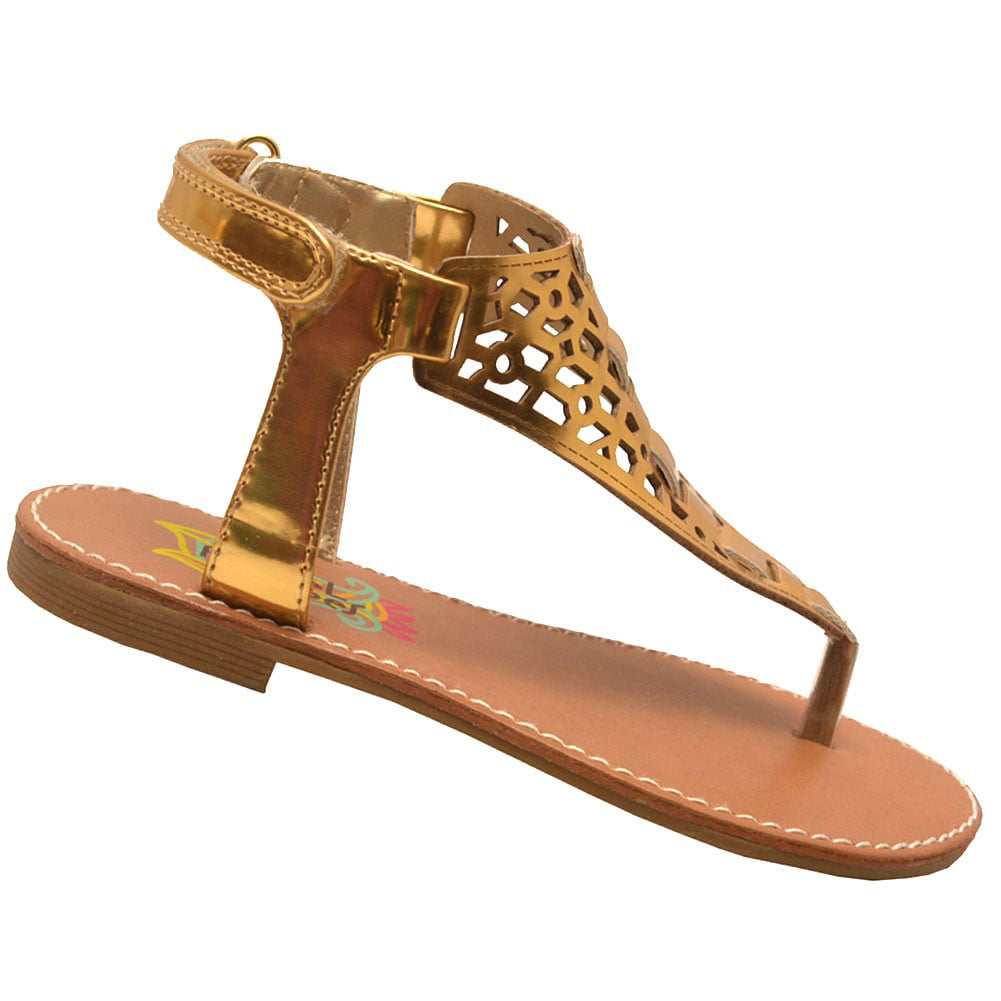 Rachel Shoes - Rachel Shoes Girls Gold Cut-Out Detail Velcro Flip Flop ...