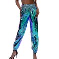 thumbnail image 1 of Pantalones de cintura alta para mujer, ropa informal de verano, pantalones metálicos, 1 of 2