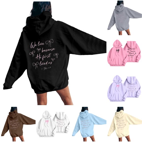 Bigetiay Hoodie Women Women's Casual Hoodie with Bow Print Autumn Winter Pullover Sweatshirt Comfortable and Stylish Women Sweatshirt Black Hoodie, Size M