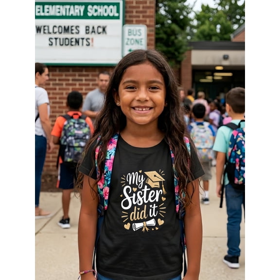 MAWOTEA My Sister Did It Graduation Cap And Scroll Print T Shirt Back To School for Kids,Size 5Years-13Years