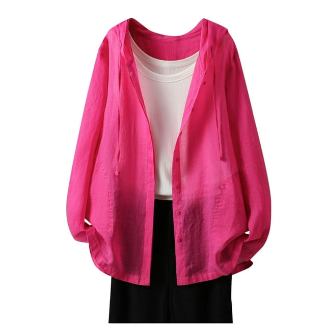 Économies d'Automne! srobpty Veste à Manches Longues pour Femme, Chemises Décontractées de Mode pour Femme à Cordon, à Manches Longues, à Capuche, Manteau Décontracté Rose Vif, TTG