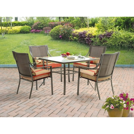 Mainstays Alexandra Square 5-Piece Patio Dining Set, Red Stripe with Butterflies, Seats 4