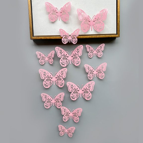 Havilah 12pcs /Set 3D Simulation Skeleton Butterfly Stickers Home Background Wall Decoration Art Wall Stickers, Type: C Type Pink