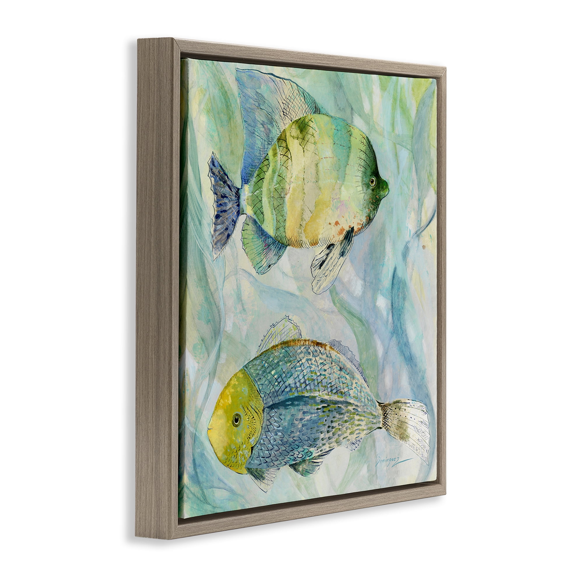 Stupell Industries Sweet Fish Duo Blue Green Brown Framed Floater Canvas Wall Art, design by Lorenzo Collective