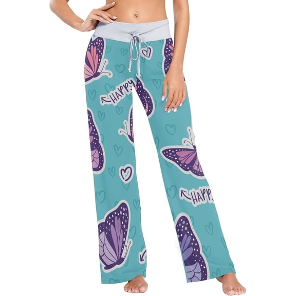 Women's Pajama Pants Cute Butterfly Comfy Stretch Sleepwear Essentials womens Lightweight Lounge Terry Pajama Pant, Large