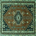 thumbnail image 1 of Ahgly Company Machine Washable Indoor Square Medallion Turquoise Blue Traditional Area Rugs, 4' Square, 1 of 4