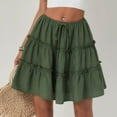 thumbnail image 6 of cocolona Womens Summer Casual Pleated Mini Skirts Elastic Waist Drawstring Ruffle Flowy Beach Vacation Skirts Green L, 6 of 7