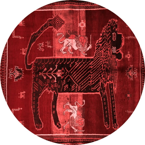 Ahgly Company Indoor Round Animal Red Traditional Area Rugs, 5' Round