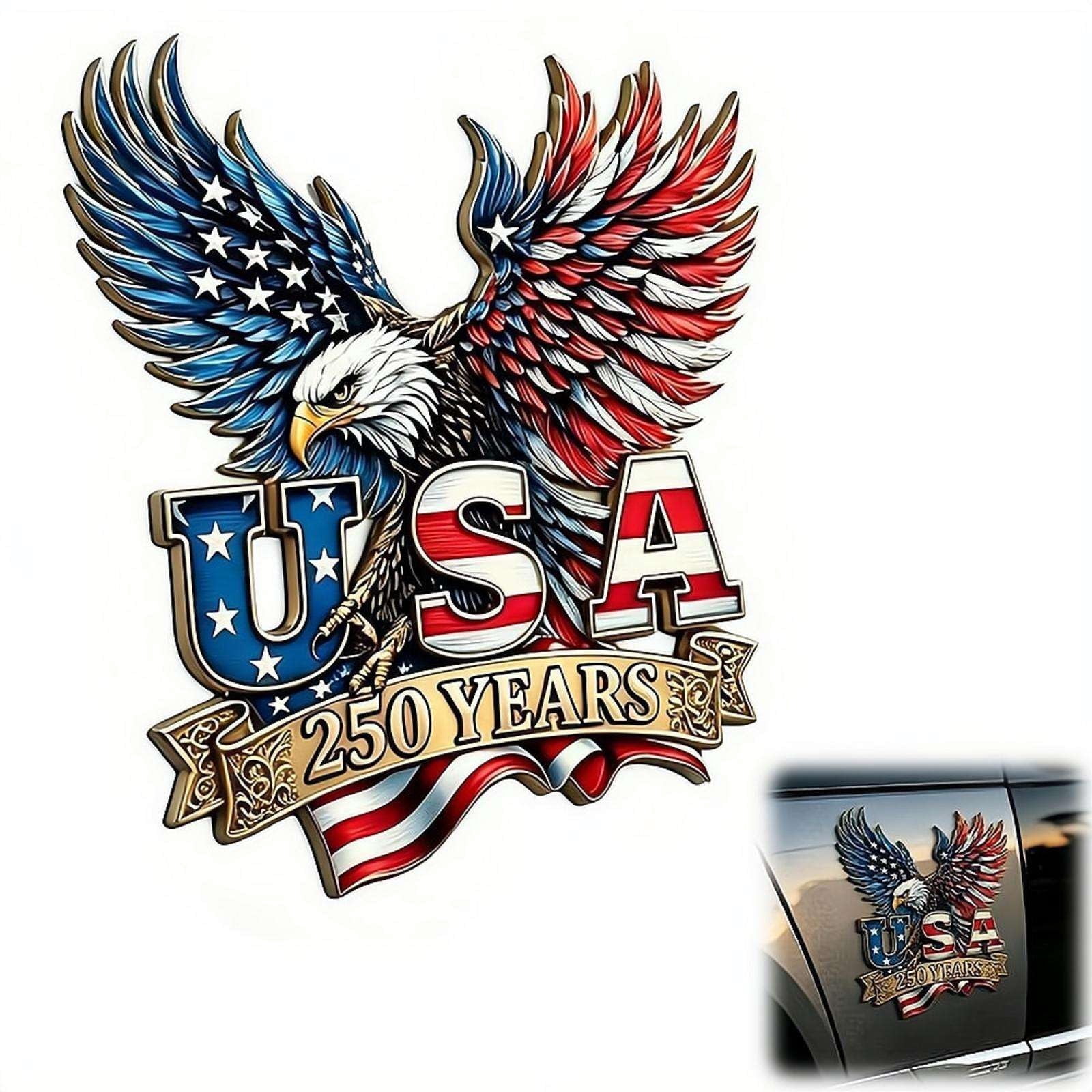 USA 250th Anniversary Car Emblem Badge, Patriots Flag Edition Metal Car Emblem Badge, 3D Metals Cars Emblems, Red and Blue Patriots Flag Metal Decal Auto Badges Decal
