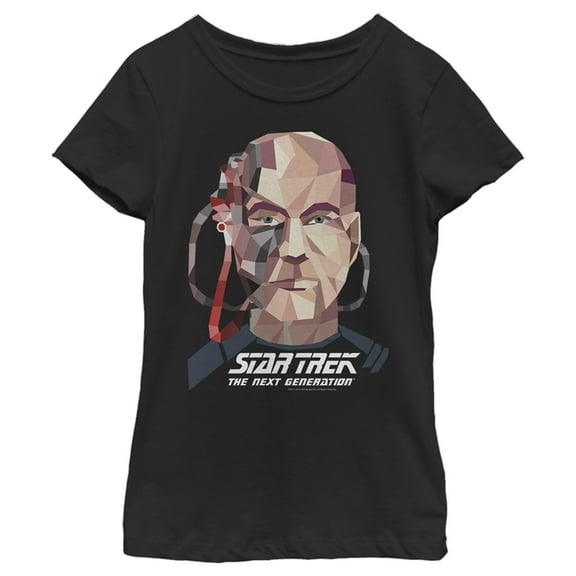 Girl's Star Trek: The Next Generation Geometric Captain Jean Luc Picard Borg Graphic Tee Black Medium