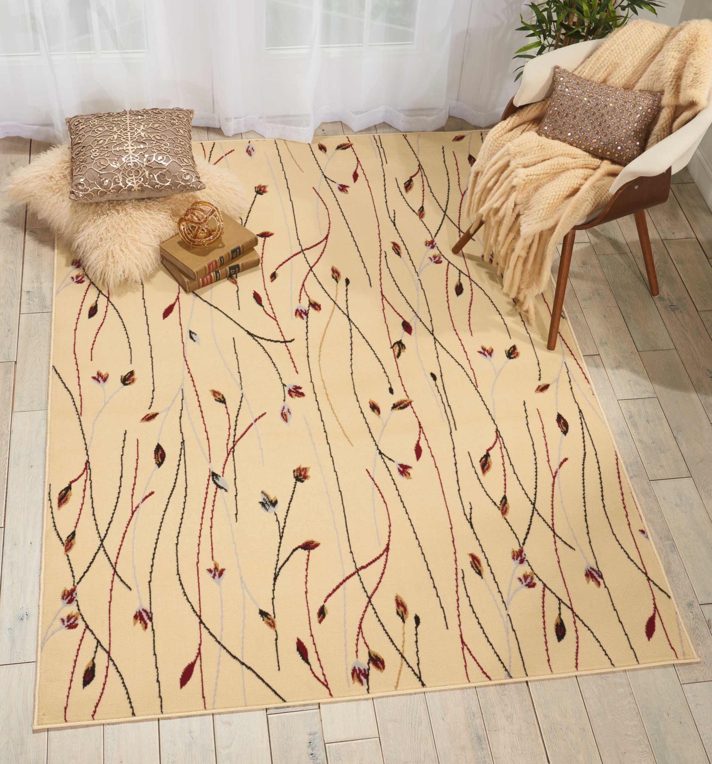 Cream Botanical Area Rug by Pinewood Grove