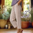 thumbnail image 2 of Admvng Capri Pants for Women Striped Elastic High Waist Button Detail Rolled Cuffs Cropped Pants, 2 of 5