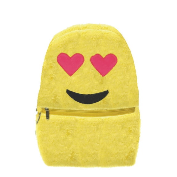 iscream Furry Emoji Fun Backpack for School and Travel with Interior Laptop Pocket - Heart Eyes