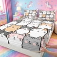 thumbnail image 4 of meiyoeat Cartoon Cute Cats King Sheets For Kids,Colorful Kawaii Kitten Print Bedding For Girls,4 Pieces, 4 of 6