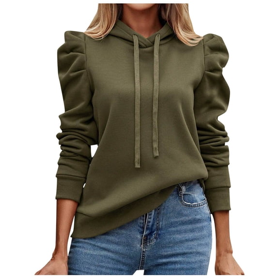 Fgnfyis Women's Casual Drawstring Hoodie with Puff Long Sleeve Solid Color Pullover Loose Fit for Fall Fashion and Comfortable Wear Green XL