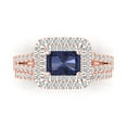 thumbnail image 2 of 3.05ct Brilliant Emerald Cut Blue Sapphire 14K Rose Gold Halo Solitaire with Accents Engagement Bridal Wedding Ring Band Set size 10.5, 2 of 7