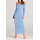 thumbnail image 5 of Vestido Maxi PRETTYGARDEN con Hombros Descubiertos, Fruncido y Abertura Azul Talla L, 5 of 8