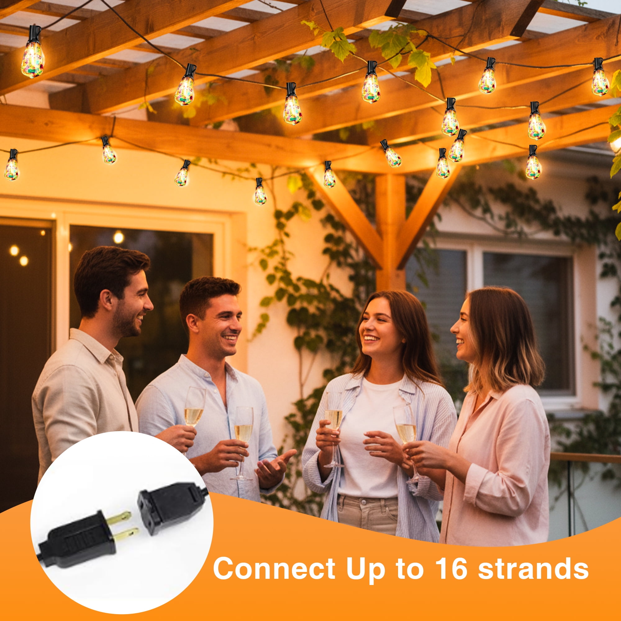 DAYBETTER Outdoor String Lights, 100FT Connectable Dazzling String Lights, ST38 Patio Hanging Lights with 24+1 LED Bulbs, Waterproof and Shatterproof, for Patios, Balconies, Trellises