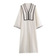 thumbnail image 2 of HH TRAF Vestido de verano informal con escote en V profundo y rayas pastorales para mujer, vestido elegante de calle con dobladillo dividido y manga larga para mujer, 2 of 4