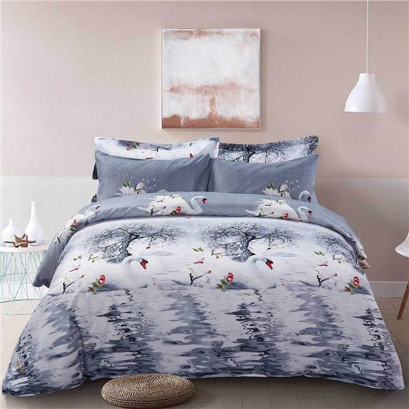 Pictorial Bedding Duvet Cover Set, Queen Size - Mute Swan