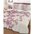 thumbnail image 3 of Quilts Full Size Bedding Set, Spring Flowers Lightweight Quilted Comforter, Pink Cherry Blossom Branches Plants Beige Soft Reversible Bedspread Coverlet with Pillow Covers for All Season, 78" x 90", 3 of 7